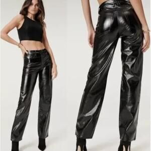 NEW Good American Good Classic Faux Leather Straight Leg Pants Black Sz 14 / 32